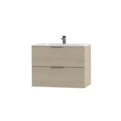 Tiger Badkamermeubel Studio 80cm Naturel Eik/wit Met Platte RVS Greep -Badkamer Winkel 123 1079