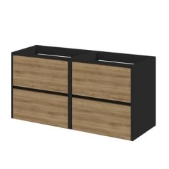 Tiger Reverse Meubelset 2x60 Cm Met 4 Lades Chalet Eik / Mat Zwart Inclusief 2 Oval Wastafels Mat Zwart -Badkamer Winkel 123 1088