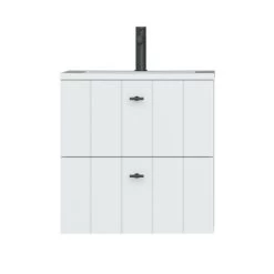 Tiger Maryport Badkamermeubelset 60 Cm Mat Wit Met Wit Glanzende Polybeton Wastafel En Matzwarte Grepen -Badkamer Winkel 123 1096