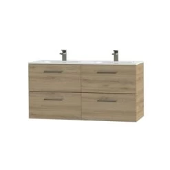Tiger Badkamermeubel Studio 120cm Chalet Eik/wit Met RVS Greep -Badkamer Winkel 123 1121