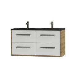 Tiger Badkamermeubel Boston 120cm Chalet Eik/matzwart Met Grepen RVS -Badkamer Winkel 123 1145