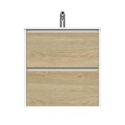 Tiger Reverse Meubelset Met 2 Lades 60 Cm Naturel Eik / Mat Wit Inclusief Oval Wastafel Mat Wit -Badkamer Winkel 123 1149