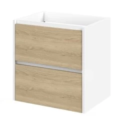 Tiger Reverse Meubelset Met 2 Lades 60 Cm Naturel Eik / Mat Wit Inclusief Oval Wastafel Mat Wit -Badkamer Winkel 123 1150