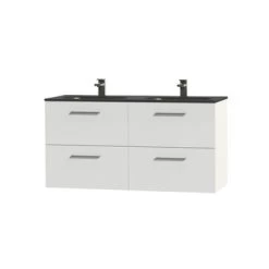 Tiger Badkamermeubel Studio 120cm Hoogglans Wit/matzwart Met RVS Greep -Badkamer Winkel 123 1159