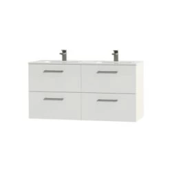 Tiger Badkamermeubel Studio 120cm Hoogglans Wit Met Ronde RVS Greep -Badkamer Winkel 123 1207