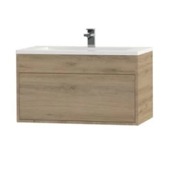 Tiger Helsinki Badkamermeubel 80 Cm Chalet Eiken Met Wastafel Polybeton Hoogglans Wit -Badkamer Winkel 123 1219