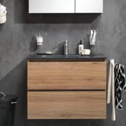 Tiger Badmeubel Karlo Chalet Eik Met Zwarte Wasbak 80 Cm -Badkamer Winkel 123 122