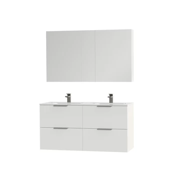 Tiger Badkamermeubel Studio 120cm Hoogglans Wit/matwit Met Platte RVS Greep 2 Tiger Badkamermeubel Studio 120cm Hoogglans Wit/matwit Met Platte RVS Greep - Afbeelding 2