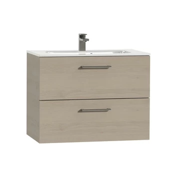 Tiger Badkamermeubel Studio 80cm Naturel Eik/wit Met Ronde RVS Greep 2 Tiger Badkamermeubel Studio 80cm Naturel Eik/wit Met Ronde RVS Greep - Afbeelding 2