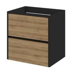 Tiger Reverse Meubelset Met 2 Lades 60 Cm Chalet Eik / Mat Zwart Inclusief Quadro Wastafel Mat Zwart -Badkamer Winkel 123 1258