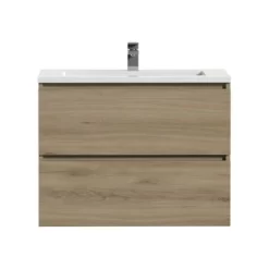 Tiger Karlo Badkamermeubel 80 Cm Chalet Eiken Met Wastafel Hoogglans Wit -Badkamer Winkel 123 1286