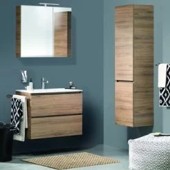 Tiger Karlo Badkamermeubel 80 Cm Chalet Eiken Met Wastafel Hoogglans Wit -Badkamer Winkel 123 1288