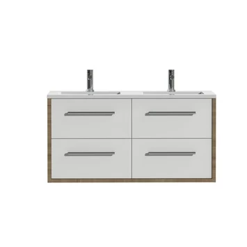 Tiger Badkamermeubel Boston 120cm Chalet Eik/wit Met Grepen RVS 1 Tiger Badkamermeubel Boston 120cm Chalet Eik/wit Met Grepen RVS