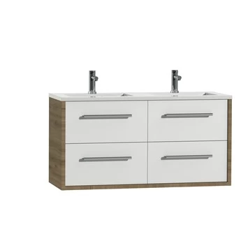 Tiger Badkamermeubel Boston 120cm Chalet Eik/wit Met Grepen RVS 2 Tiger Badkamermeubel Boston 120cm Chalet Eik/wit Met Grepen RVS - Afbeelding 2