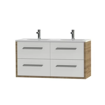 Tiger Badkamermeubel Boston 120cm Chalet Eik/wit Met Grepen RVS 3 Tiger Badkamermeubel Boston 120cm Chalet Eik/wit Met Grepen RVS - Afbeelding 3