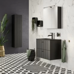 Tiger Maryport Badkamermeubelset 80 Cm Mat Zwart Met Matzwarte Polybeton Wastafel En Matzwarte Grepen -Badkamer Winkel 123 1334