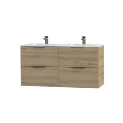 Tiger Badkamermeubel Studio 120cm Chalet Eik/wit Met Platte RVS Greep -Badkamer Winkel 123 1339