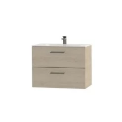 Tiger Badkamermeubel Studio 80cm Naturel Eik/wit Met RVS Greep -Badkamer Winkel 123 1342