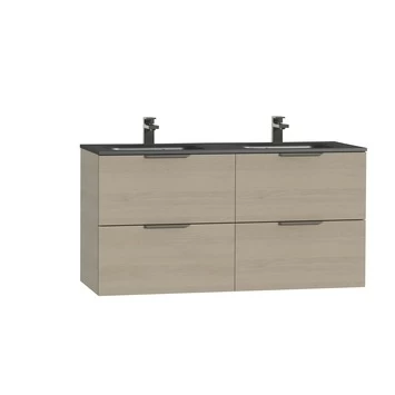 Tiger Badkamermeubel Studio 120cm Naturel Eik/matzwart Met Platte RVS Greep 1 Tiger Badkamermeubel Studio 120cm Naturel Eik/matzwart Met Platte RVS Greep