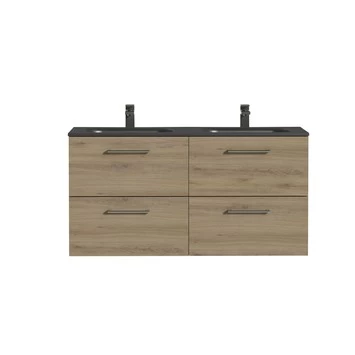 Tiger Badkamermeubel Studio 120cm Chalet Eik/matzwart Met Ronde RVS Greep 2 Tiger Badkamermeubel Studio 120cm Chalet Eik/matzwart Met Ronde RVS Greep - Afbeelding 2