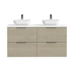 Tiger Badkamermeubel Studio 120cm Naturel Eik/witte Waskom Met Profielgreep