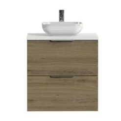 Tiger Badkamermeubel Studio 60 Cm Chalet Eik Met Keramische Waskom Hoogglans Wit En Profielgrepen