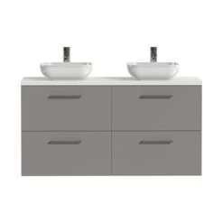 Tiger Badkamermeubel Studio 120cm Matgrijs/witte Waskom Met Vierkante Greep