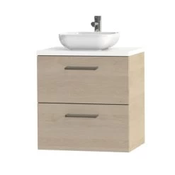 Tiger Badkamermeubel Studio 60cm Naturel Eik/witte Waskom Met Vierkante Greep -Badkamer Winkel 123 1399