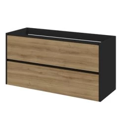 Tiger Reverse Meubelset 120 Cm Met 2 Lades Chalet Eik / Mat Zwart Inclusief Quadro Wastafel Dubbel Mat Zwart -Badkamer Winkel 123 144