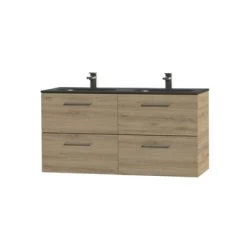 Tiger Studio Badkamermeubel 120cm Chalet Eiken Met Dubbele Zwarte Wastafel -Badkamer Winkel 123 154