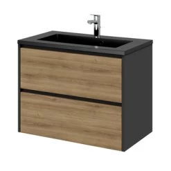 Tiger Reverse Meubelset 80 Cm Met 2 Lades Chalet Eik / Mat Zwart Inclusief Quadro Wastafel Mat Zwart