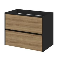 Tiger Reverse Meubelset 80 Cm Met 2 Lades Chalet Eik / Mat Zwart Inclusief Quadro Wastafel Mat Zwart -Badkamer Winkel 123 166