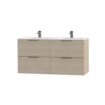 Tiger Badkamermeubel Studio 120cm Naturel Eik/matwit Met Platte RVS Greep 3 Tiger Badkamermeubel Studio 120cm Naturel Eik/matwit Met Platte RVS Greep - Afbeelding 3