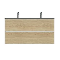 Tiger Reverse Meubelset 120 Cm Met 2 Lades Naturel Eik / Mat Wit Inclusief Oval Wastafel Dubbel Mat Wit -Badkamer Winkel 123 214