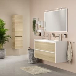 Tiger Reverse Meubelset 120 Cm Met 2 Lades Naturel Eik / Mat Wit Inclusief Oval Wastafel Dubbel Mat Wit -Badkamer Winkel 123 219