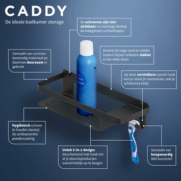 Tiger Douchemand Met Haak Caddy Zwart 8 Tiger Douchemand Met Haak Caddy Zwart - Afbeelding 8