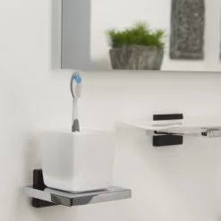 Tiger Bekerhouder Zenna Hangend Met Beker Chroom/Wengé -Badkamer Winkel 123 3106