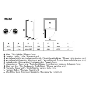 Sealskin Swingdeur Voor Nis Impact 90x195 Cm Chroom 2 Sealskin Swingdeur Voor Nis Impact 90x195 Cm Chroom - Afbeelding 2