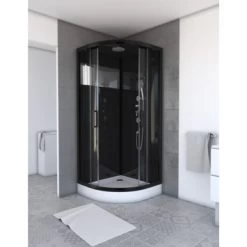 Aurlane Douchecabine Met Schuifdeur Black Mirror 2 Kwartrond Zwart 90x90 Cm -Badkamer Winkel 123 4524