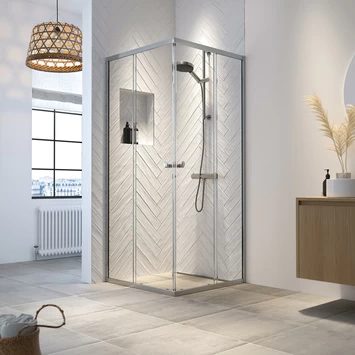 Sealskin Hooked Vierdelige Hoekinstap Met Schuifdeuren 90x90x200 Cm, 6 Mm Helder Veiligheidsglas Met Antikalklaag Zilver Hoogglans 1 Sealskin Hooked Vierdelige Hoekinstap Met Schuifdeuren 90x90x200 Cm, 6 Mm Helder Veiligheidsglas Met Antikalklaag Zilver Hoogglans