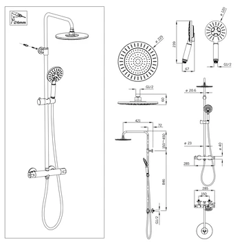 Tiger Regendoucheset Akcent Zwart/messing Incl Kraan En Handdouche Met 3 Straalstanden 8 Tiger Regendoucheset Akcent Zwart/messing Incl Kraan En Handdouche Met 3 Straalstanden - Afbeelding 8