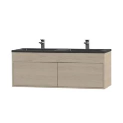 Tiger Helsinki Badkamermeubel 120 Cm Naturel Eiken Met Wastafel Polybeton Zwart -Badkamer Winkel 123 633