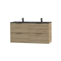 Tiger Badkamermeubel Studio 120cm Chalet Eik/matzwart Met Platte RVS Greep -Badkamer Winkel 123 636