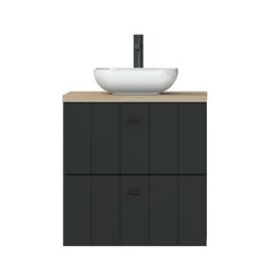 Tiger Maryport Badkamermeubelset 60 Cm Mat Zwart Met Licht Eiken Wasblad, Keramische Opzetkom En Matzwarte Grepen -Badkamer Winkel 123 643