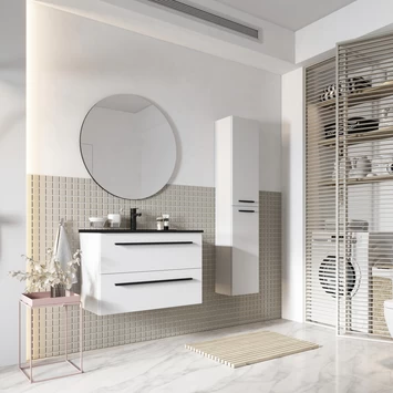 Atlantic Badmeubelset Stella Met spiegel En Zwarte Wastafel 60cm Mat Wit 2 Atlantic Badmeubelset Stella Met spiegel En Zwarte Wastafel 60cm Mat Wit - Afbeelding 2