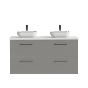 Tiger Badkamermeubel Studio 120cm Matgrijs/witte Waskom Met Ronde Greep 1 Tiger Badkamermeubel Studio 120cm Matgrijs/witte Waskom Met Ronde Greep