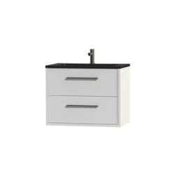 Tiger Badkamermeubel Boston 80cm Hoogglans Wit/matzwart Met RVS Grepen -Badkamer Winkel 123 674