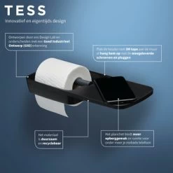 Tiger Toiletrolhouder TESS Met Planchet Zwart/antraciet -Badkamer Winkel 123 6835