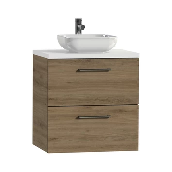 Tiger Badkamermeubel Studio 60 Cm Chalet Eik Met Keramische Waskom Hoogglans Wit En Ronde Grepen 2 Tiger Badkamermeubel Studio 60 Cm Chalet Eik Met Keramische Waskom Hoogglans Wit En Ronde Grepen - Afbeelding 2