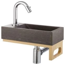 Atlantic Fonteinset Brody Links Zwart Natuursteen 36x18x9 Cm -Badkamer Winkel 123 7219